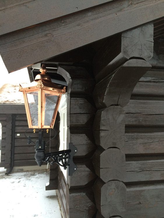 Copper Victorian Wall Light On Ornate Corner Bracket