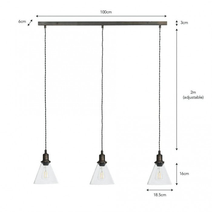 Trio Of Antique Bronze Interior Hanging Pendant Lights With Dimensions