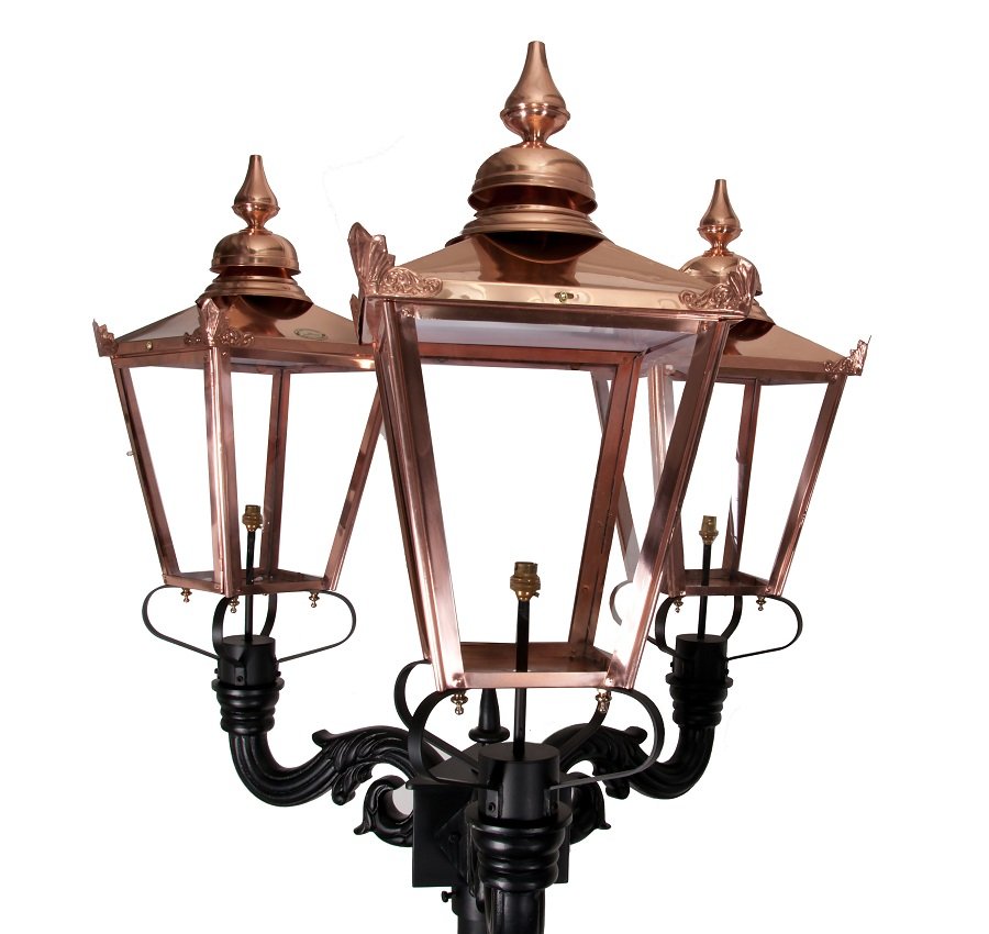 Close up of the copper lanterns