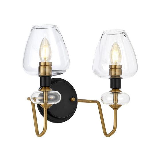 Two Light 'Hensol' Antique Brass And Black Classical Wall Lamp