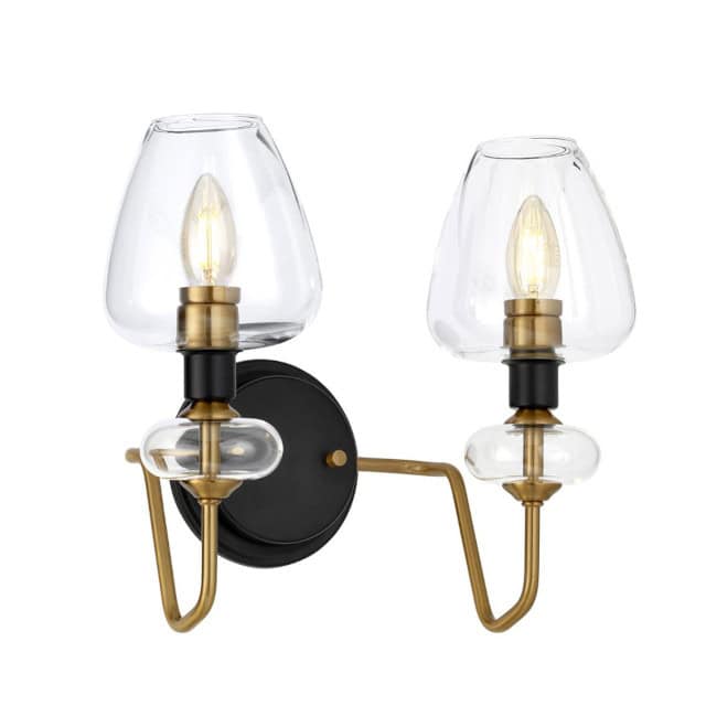 Two Light 'Hensol' Antique Brass And Black Classical Wall Lamp - thumbnail