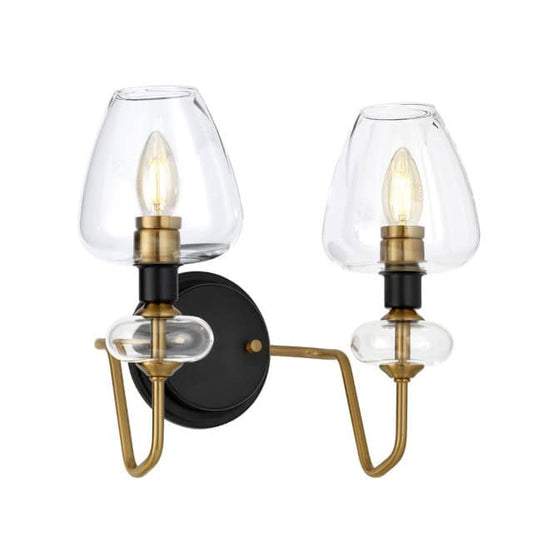 Two Light 'Hensol' Antique Brass And Black Classical Wall Lamp - thumbnail