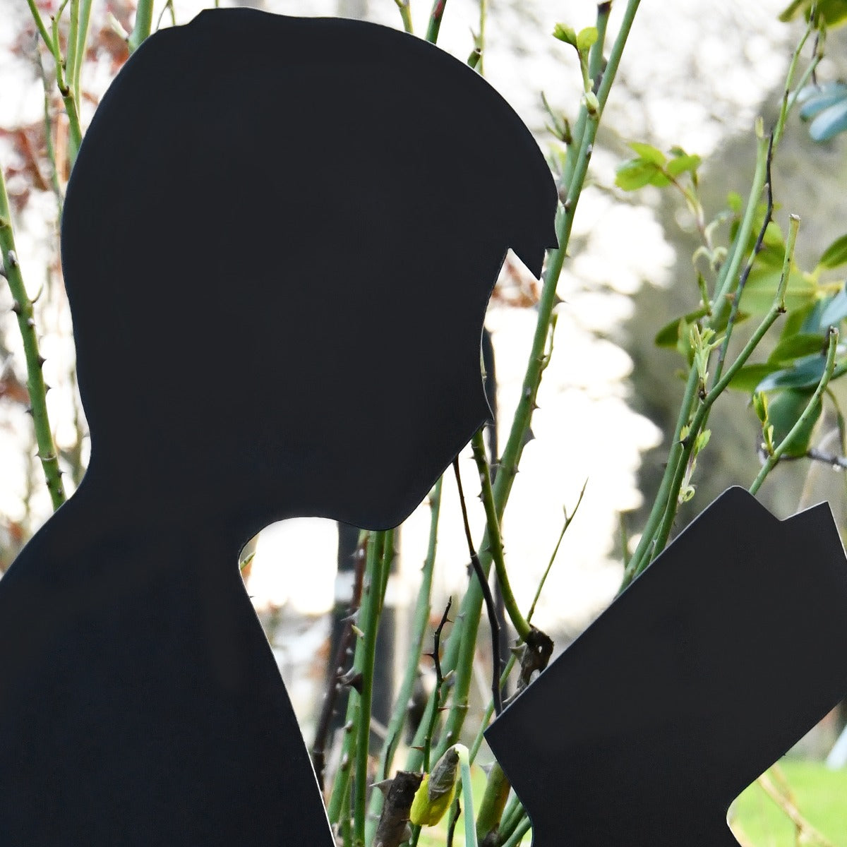 Boy Reading Garden Sheet Steel Silhouette In Black