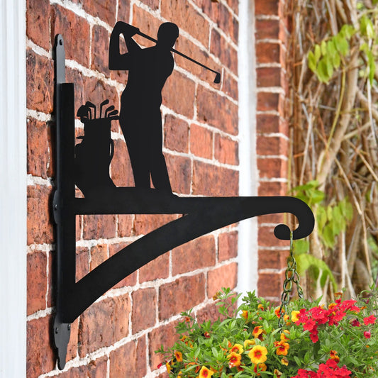 "Golfer" Garden Hanging Basket Bracket On Brick Wall