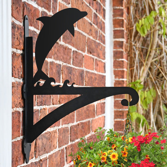 "Dolphin" Garden Hanging Basket Bracket On Brick Wall