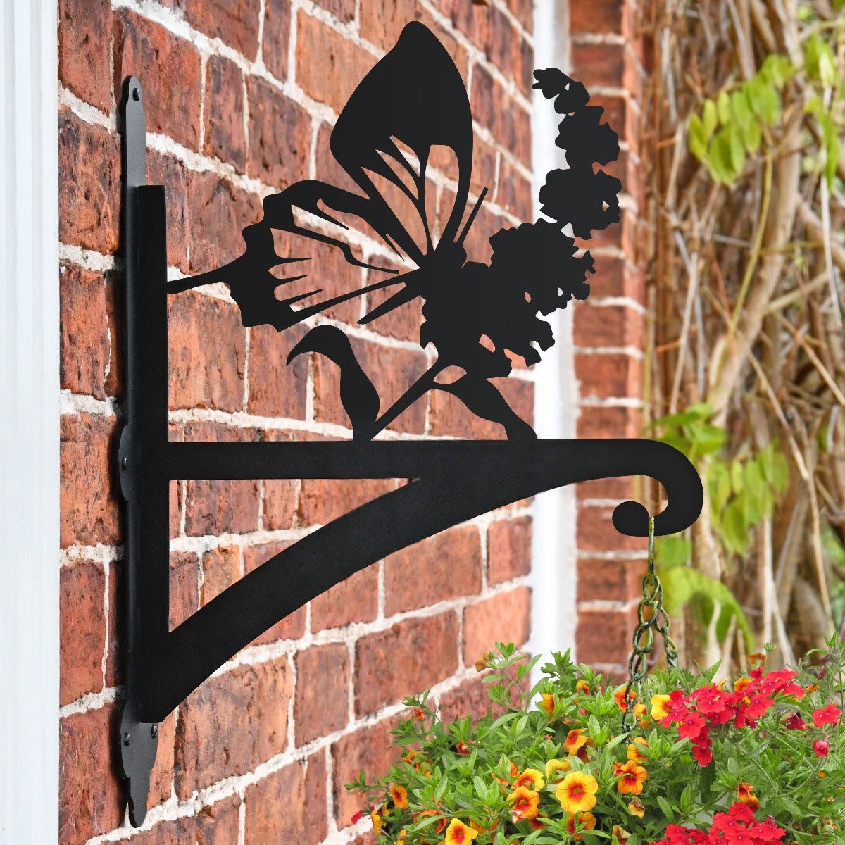 "Butterfly" Garden Hanging Basket Bracket On Brick Wall