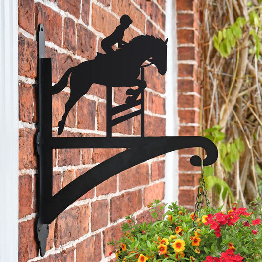"Showjumper Horse" Garden Hanging Basket Bracket Fitted To Brick Wall