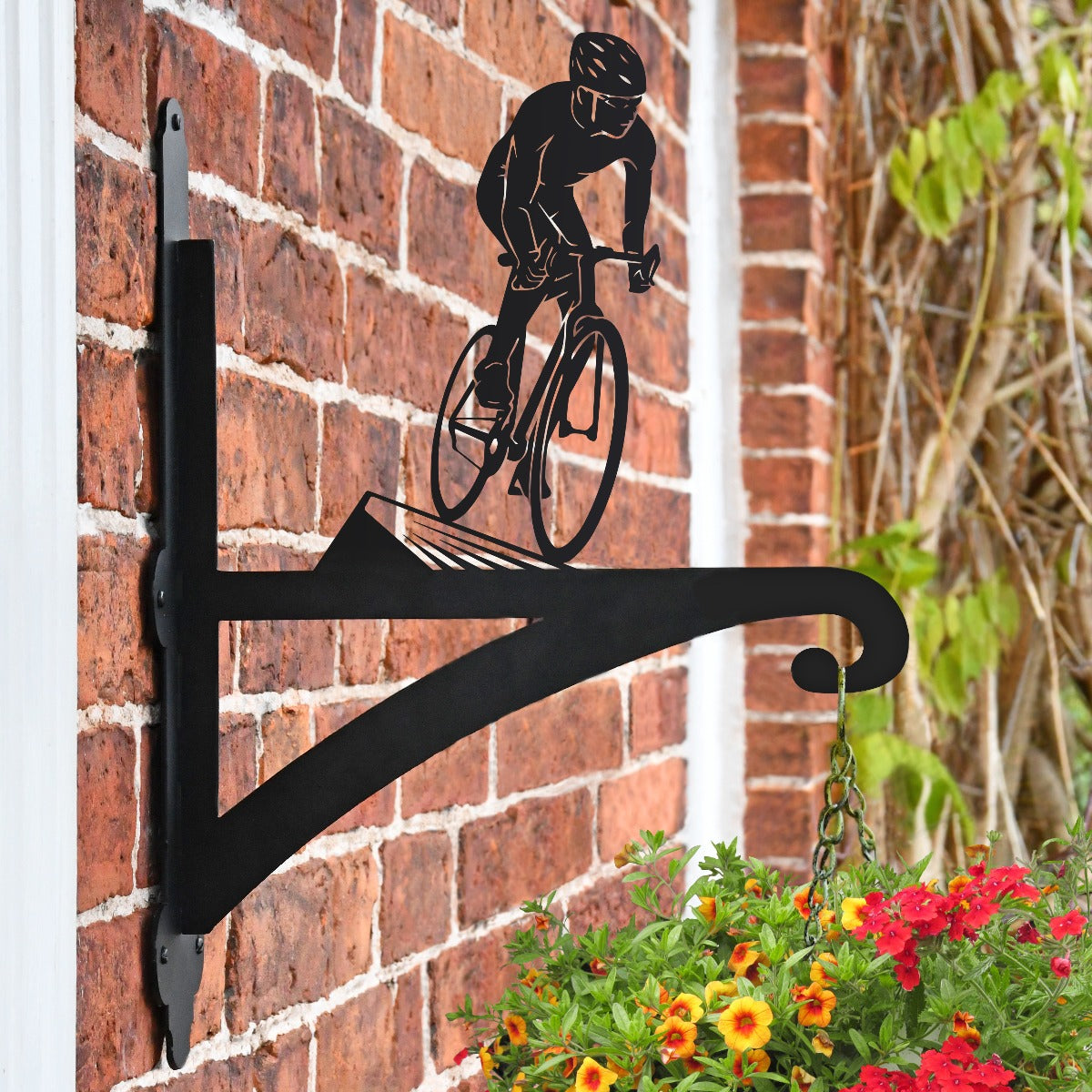 "Cyclist" Garden Hanging Basket Bracket On Brick Wall