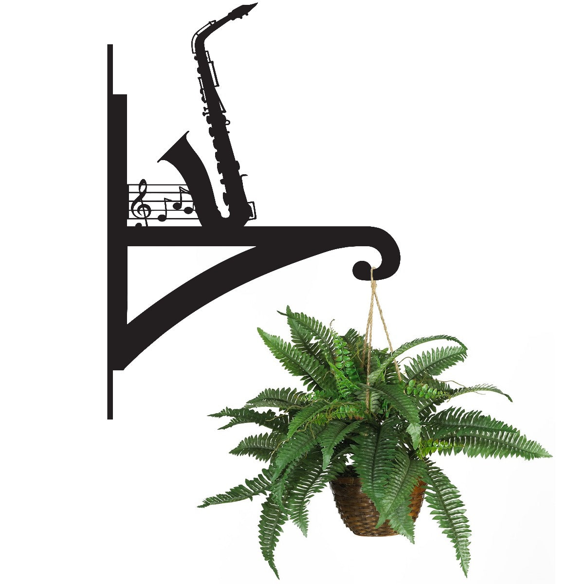 "Saxophone" Garden Hanging Basket Bracket With Planter