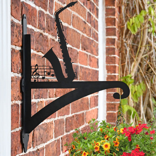 "Saxophone" Garden Hanging Basket Bracket In Black