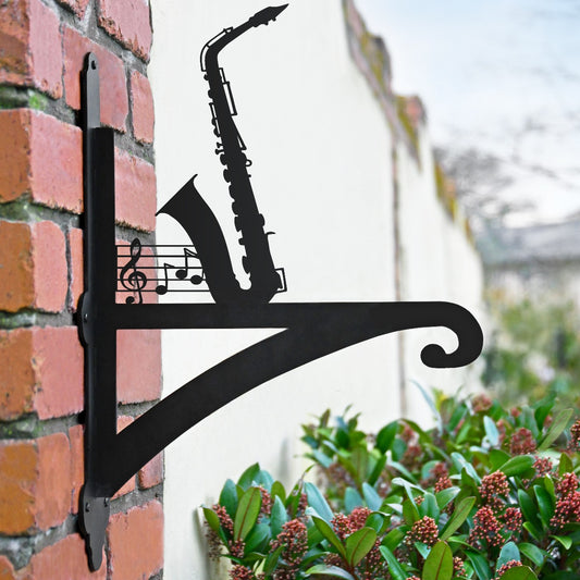 "Saxophone" Garden Hanging Basket Bracket On Brick Wall