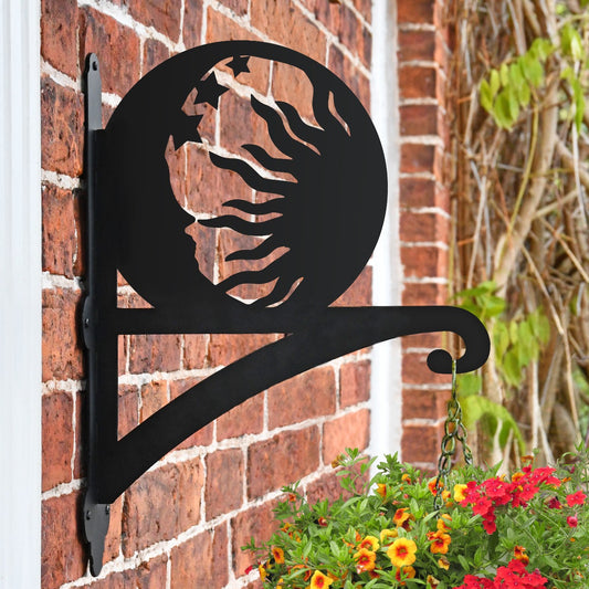 "Sun & Moon" Garden Hanging Basket Bracket On Brick Wall