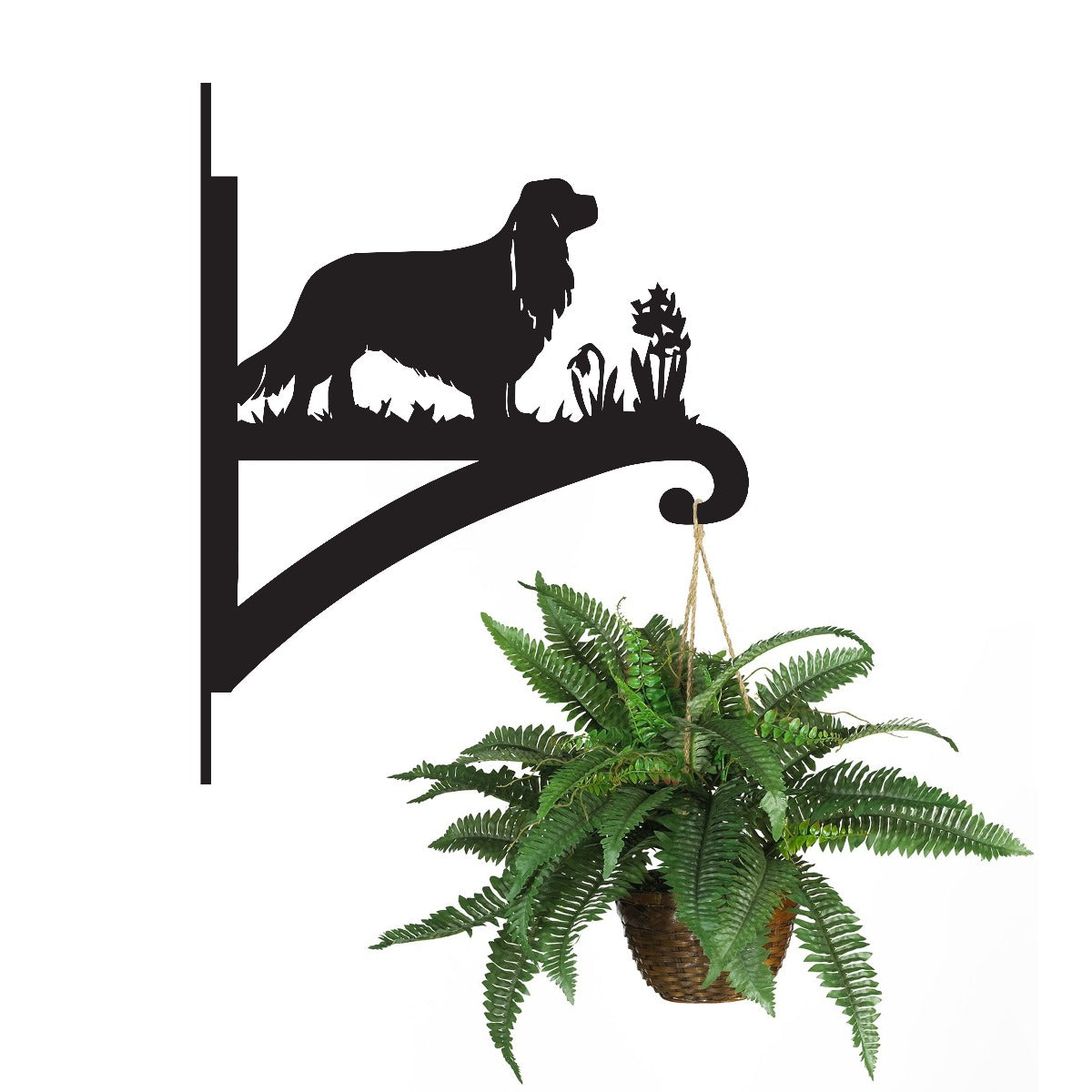 "Cavalier King Charles Spaniel" Dog Garden Hanging Basket Bracket With Planter