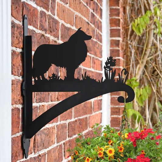"Rough Collie" Dog Garden Hanging Basket Bracket Fitted To Brick Wall