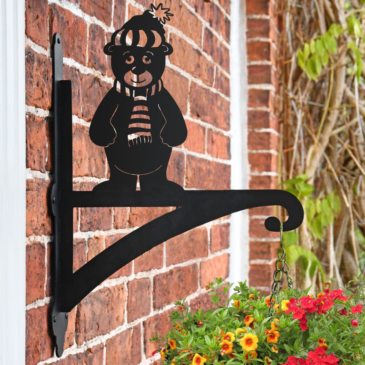 "Teddy Bear" Garden Hanging Basket Bracket On Brick Wall
