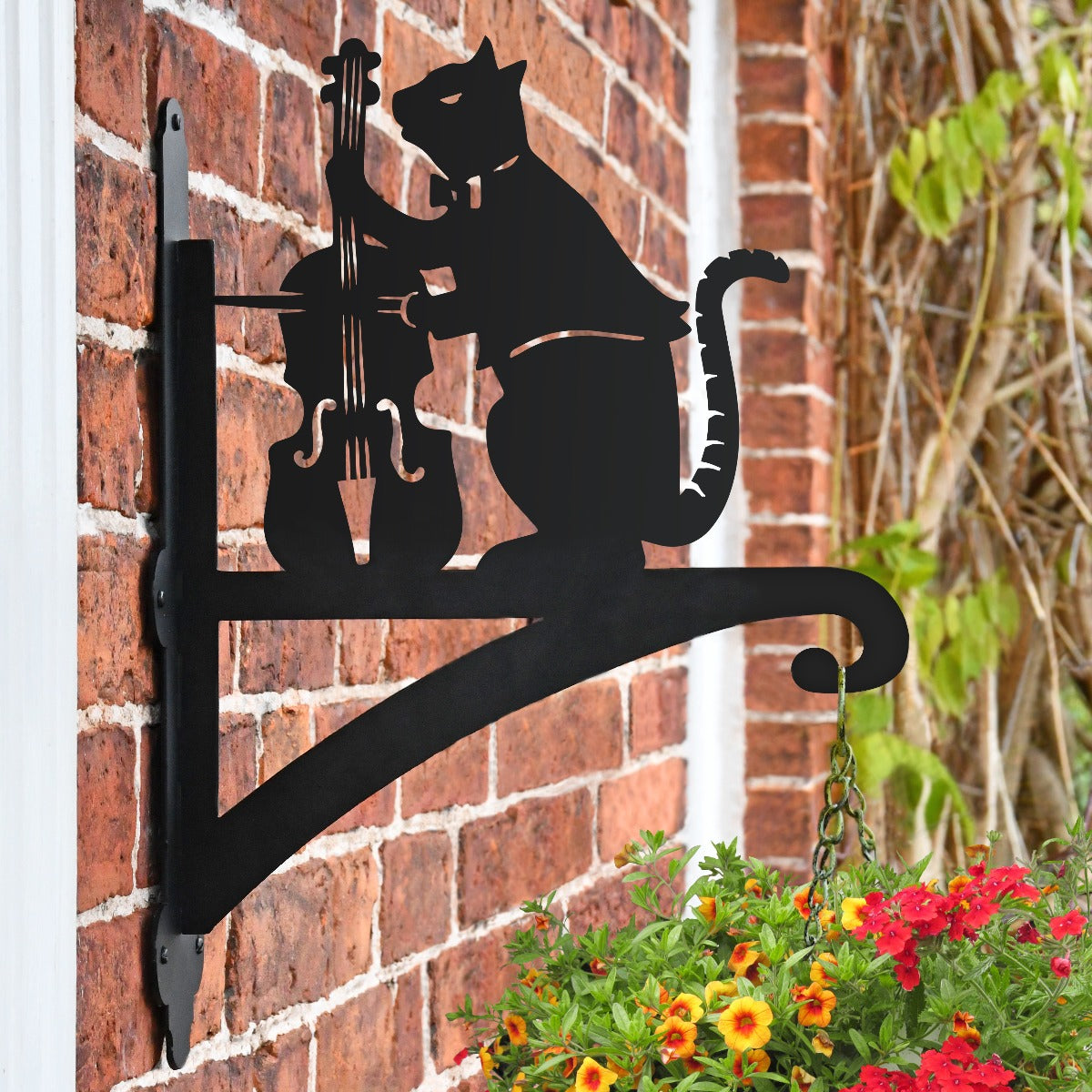 "Cat and The Fiddle" Garden Hanging Basket Bracket Fitted to Brick Wall