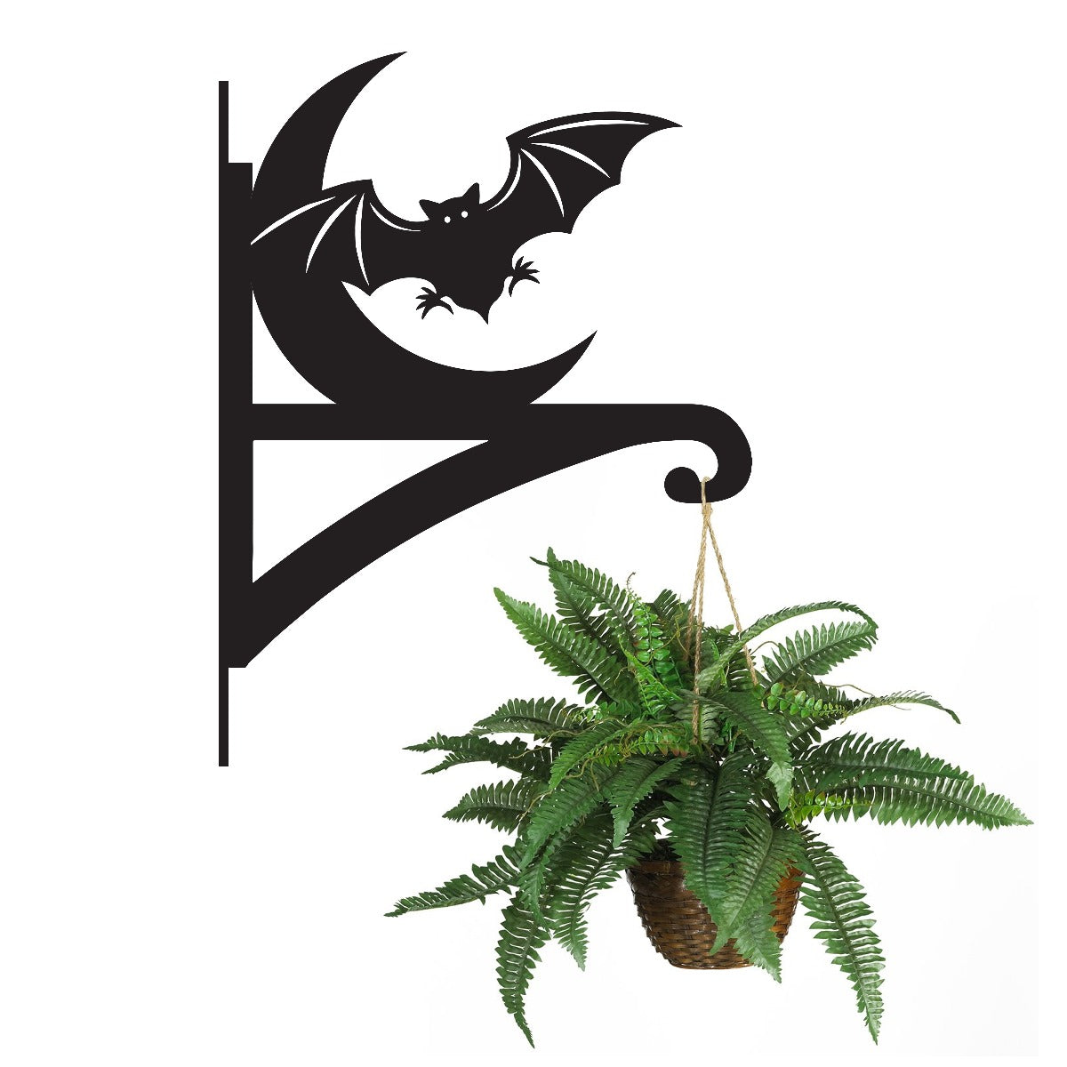 "Bat & Moon" Garden Hanging Basket Bracket With Planter