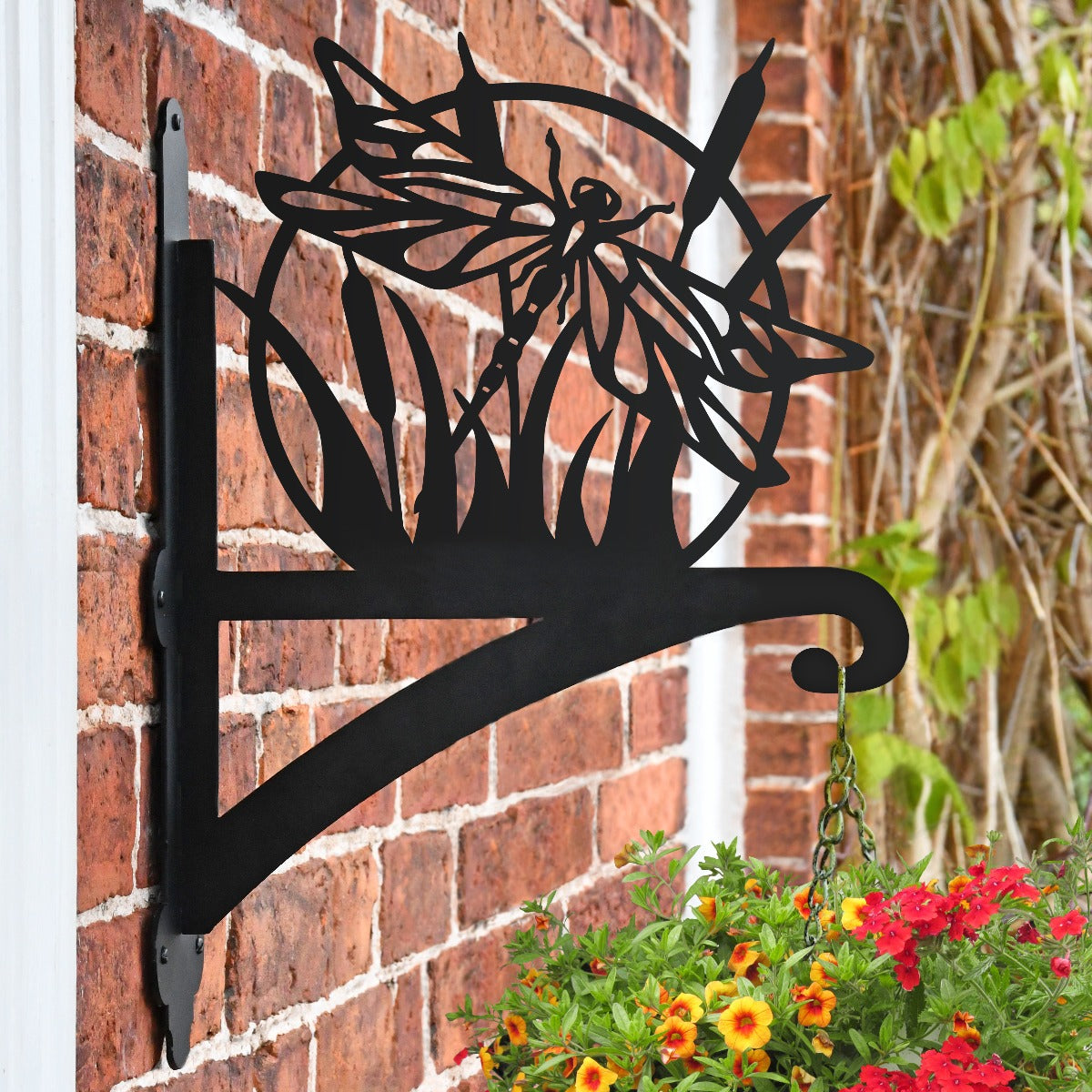 "Dragonfly" Garden Hanging Basket Bracket On Brick Wall