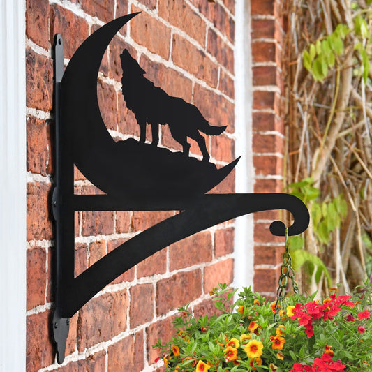 "Wolf and Moon" Garden Hanging Basket Bracket
