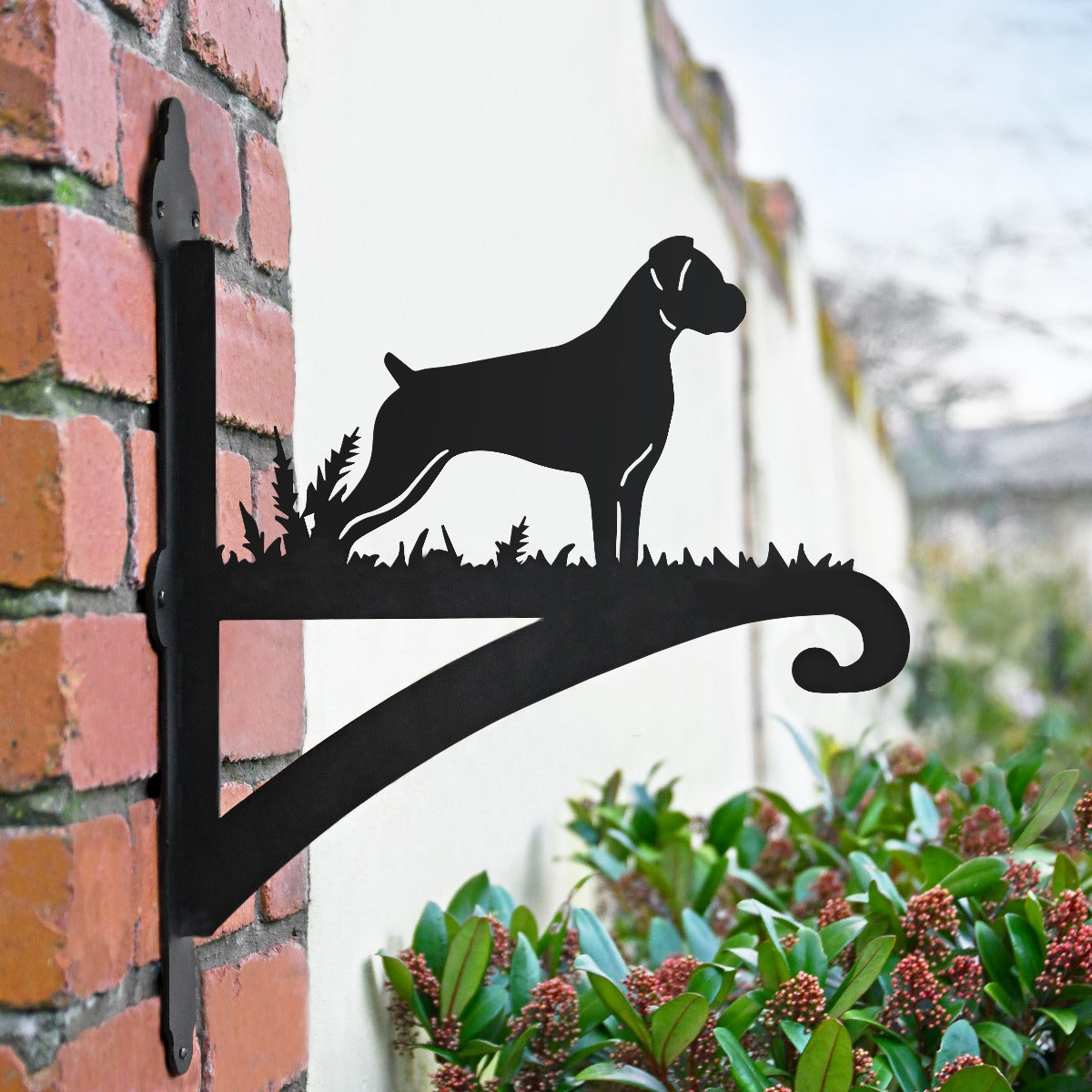 "Boxer" Dog Garden Hanging Basket Bracket In Black