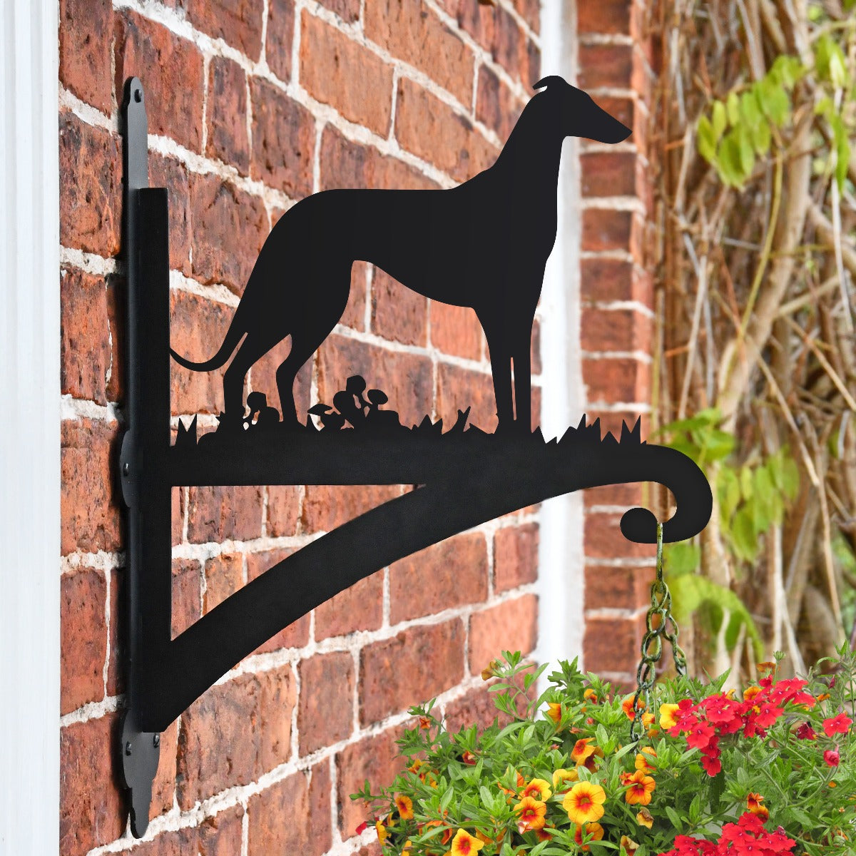 "Greyhound" Dog Garden Hanging Basket Bracket In Black