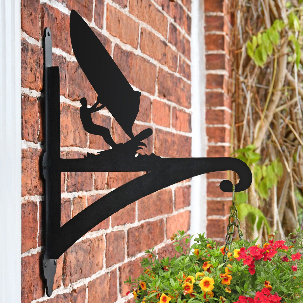 "Wind Surfer" Garden Hanging Basket Bracket Fitted To Brick Wall