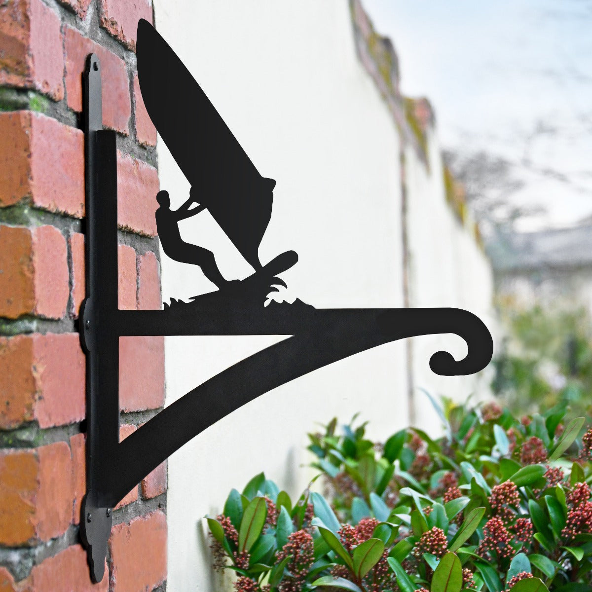 "Wind Surfer" Garden Hanging Basket Bracket In Black