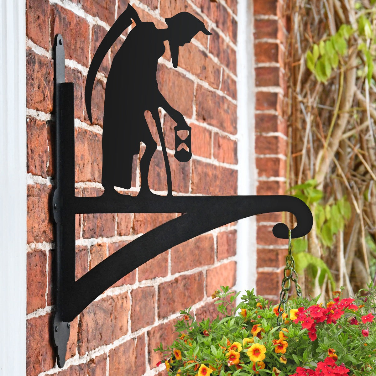 "Old Father Time" Garden Hanging Basket Bracket On Brick Wall