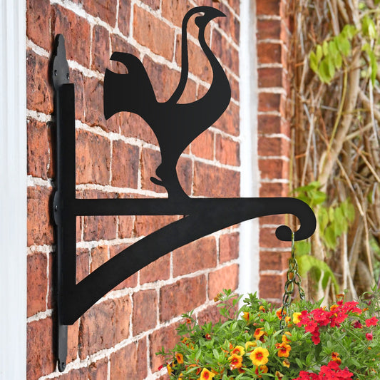 "Contemporary Cockerel" Garden Hanging Basket Bracket Fitted To Brick Wall