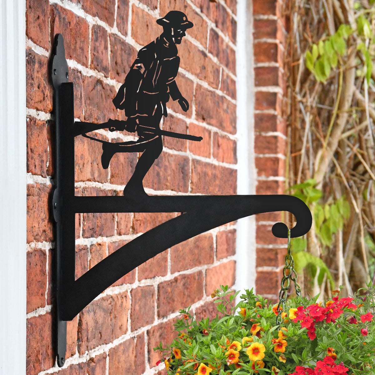 "Running Soldier" Garden Hanging Basket Bracket On Brick Wall