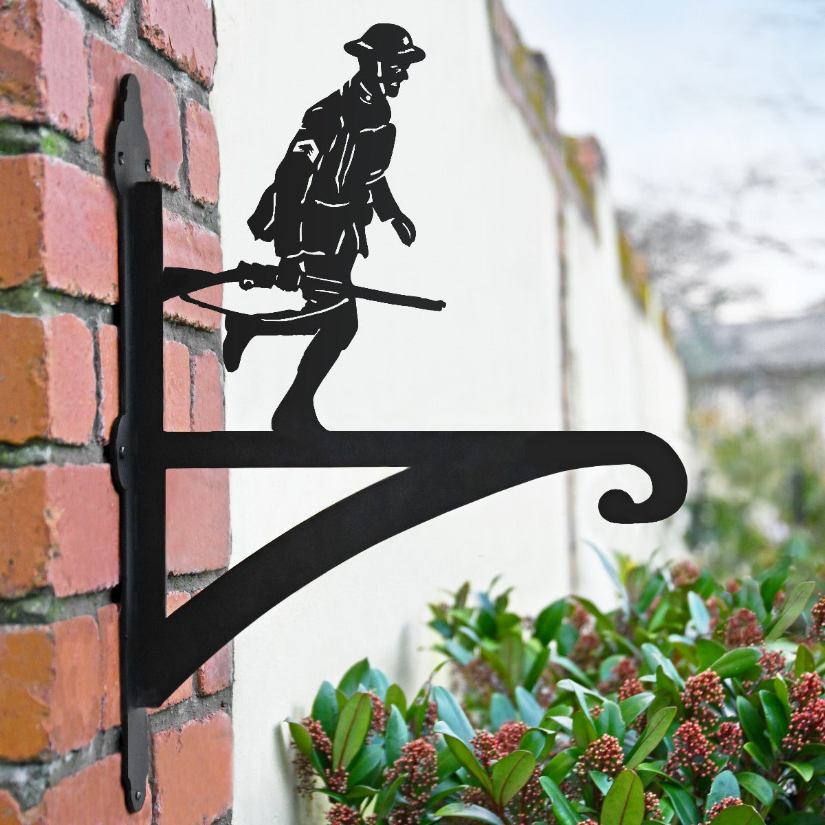 "Running Soldier" Garden Hanging Basket Bracket In Situ