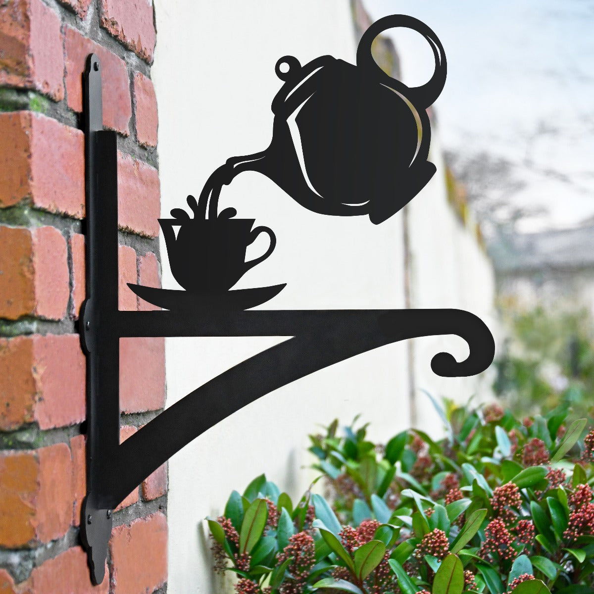 "Teapot" Garden Hanging Basket Bracket In Situ