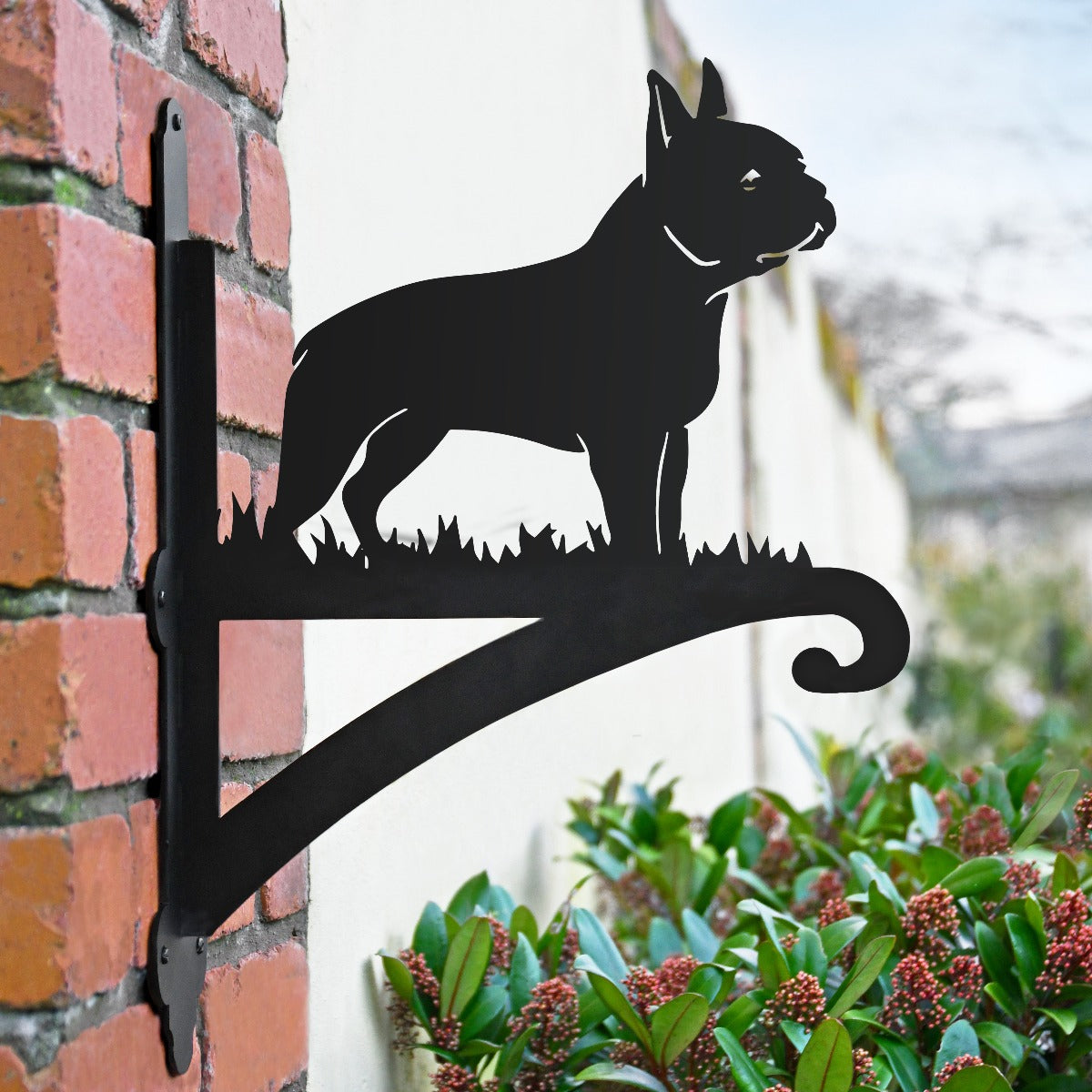 "Boston Terrier" Dog Garden Hanging Basket Bracket In Black