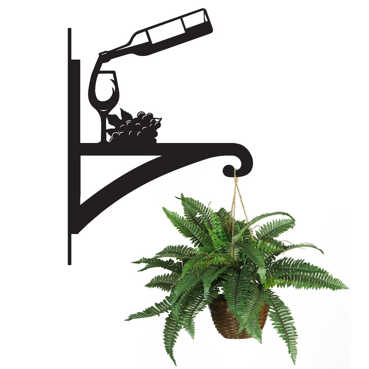 "Wine Bottle & Glass" Garden Hanging Basket Bracket