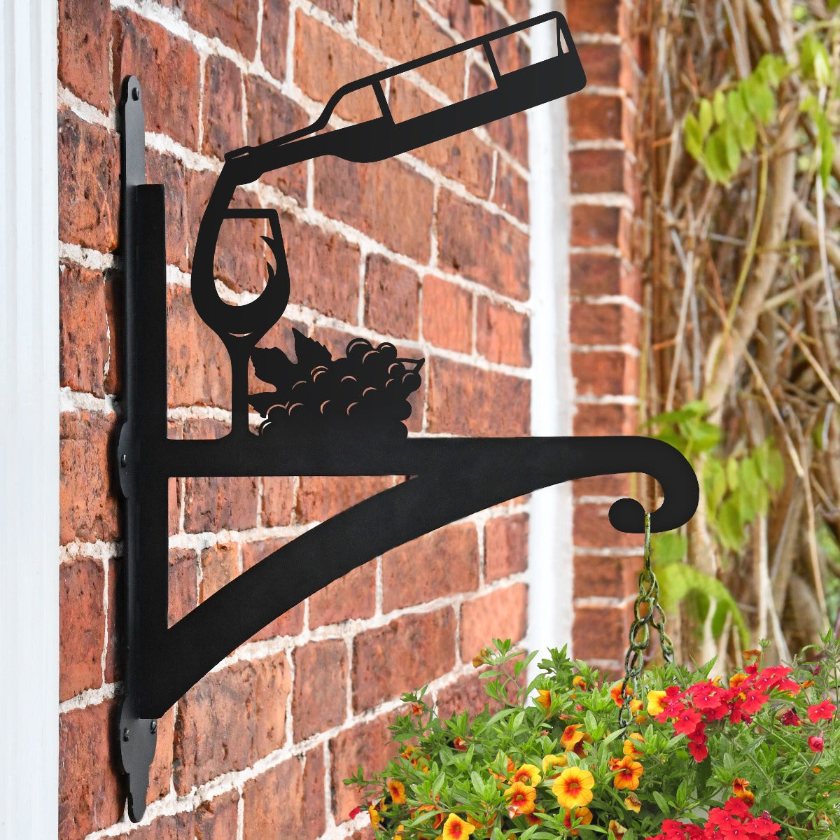 "Wine Bottle & Glass" Garden Hanging Basket Bracket