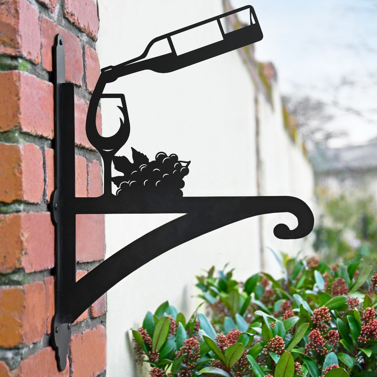 "Wine Bottle & Glass" Garden Hanging Basket Bracket