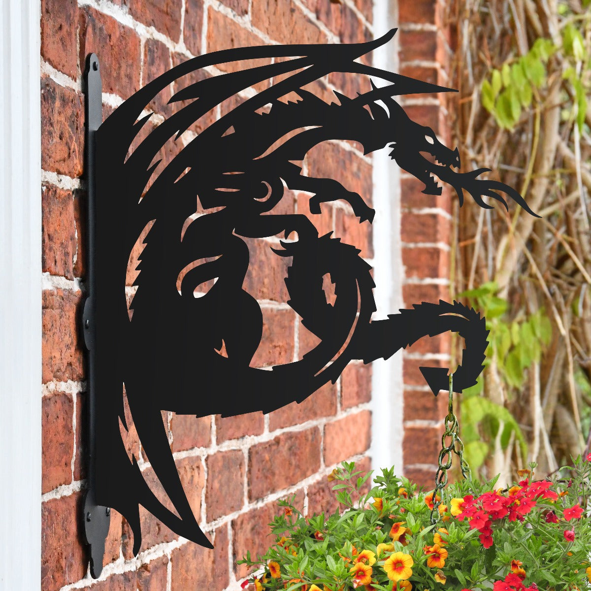 "Tribal Dragon" Garden Hanging Basket Bracket On Brick Wall