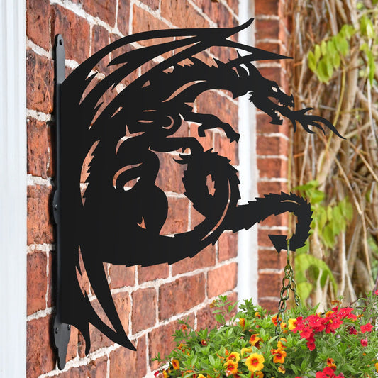 "Tribal Dragon" Garden Hanging Basket Bracket On Brick Wall