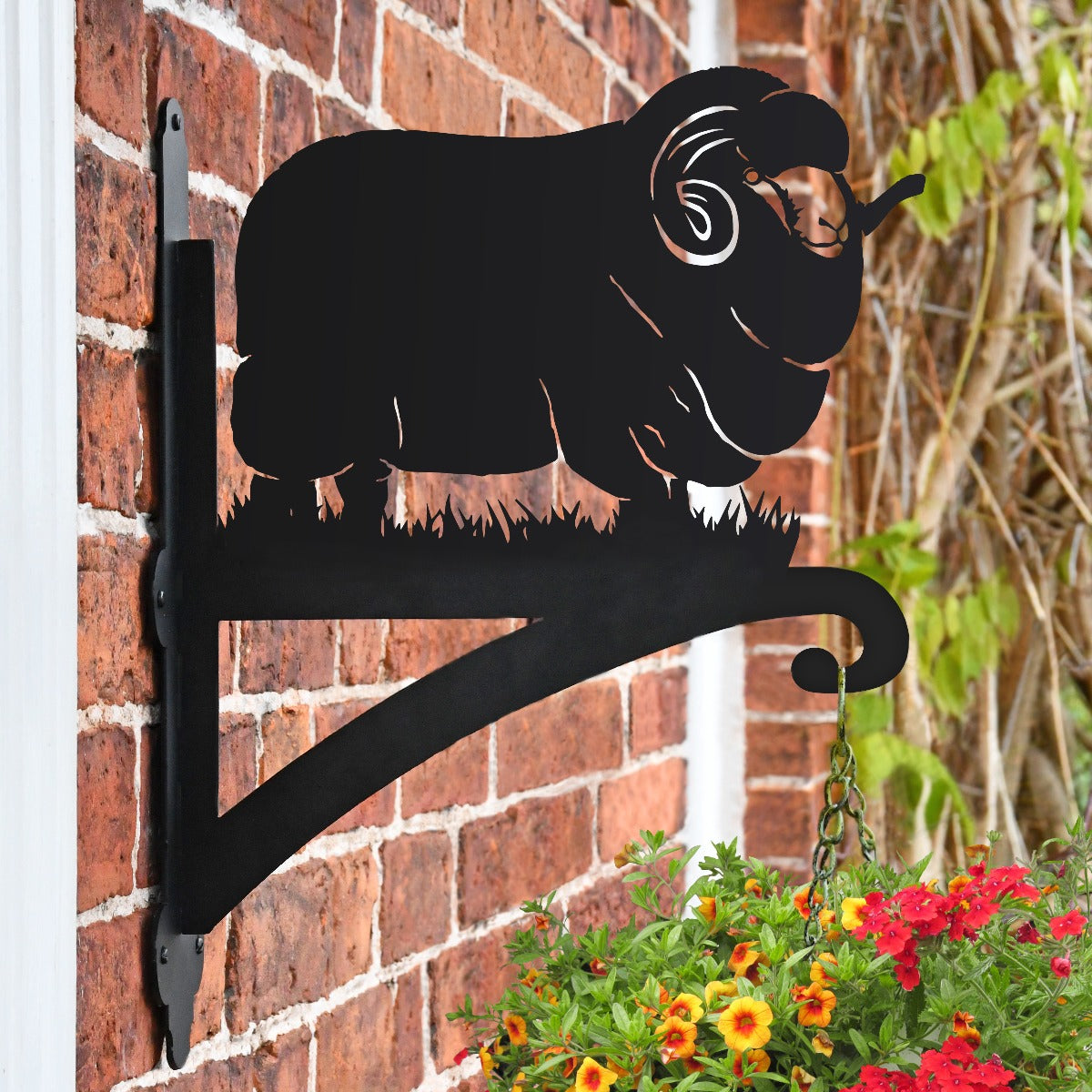 "Merina Sheep" Garden Hanging Basket Bracket On Brick Wall