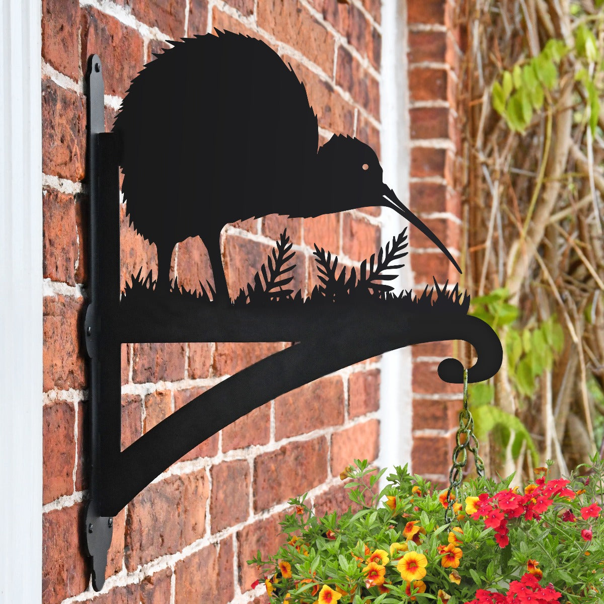 "Kiwi Bird" Garden Hanging Basket Bracket On Brick Wall