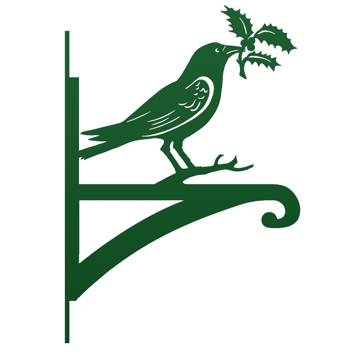 Green "Raven Holding Holly" Garden Hanging Basket Bracket