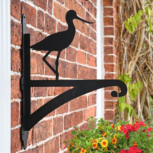 "Avocet" Bird Iron Hanging Basket Bracket On Brick Wall