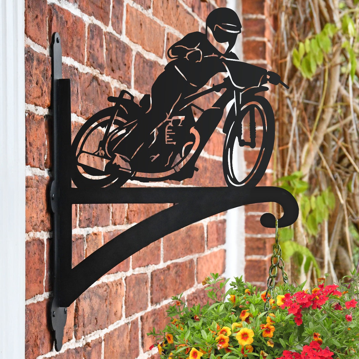 "Speedway Motorbike" Garden Hanging Basket Bracket On Brick Wall