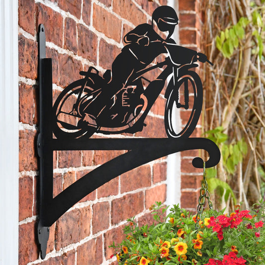 "Speedway Motorbike" Garden Hanging Basket Bracket On Brick Wall