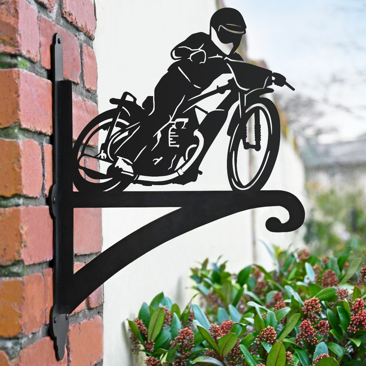 "Speedway Motorbike" Garden Hanging Basket Bracket In Situ