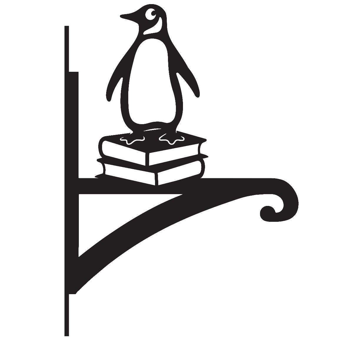 "Penguin on Books" Garden Hanging Basket Bracket