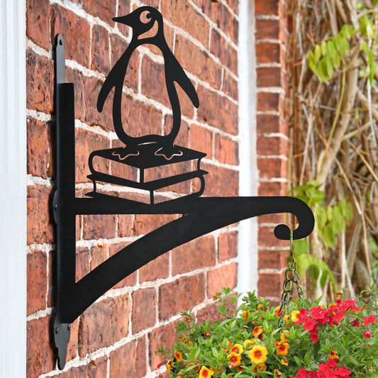 "Penguin on Books" Garden Hanging Basket Bracket