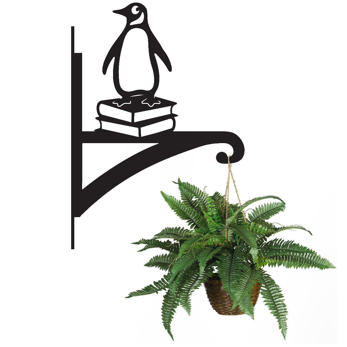 "Penguin on Books" Garden Hanging Basket Bracket