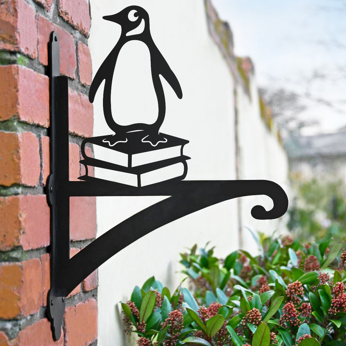 "Penguin on Books" Garden Hanging Basket Bracket