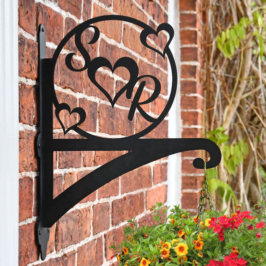 Customisable "Love Heart Initial" Garden Hanging Basket Bracket